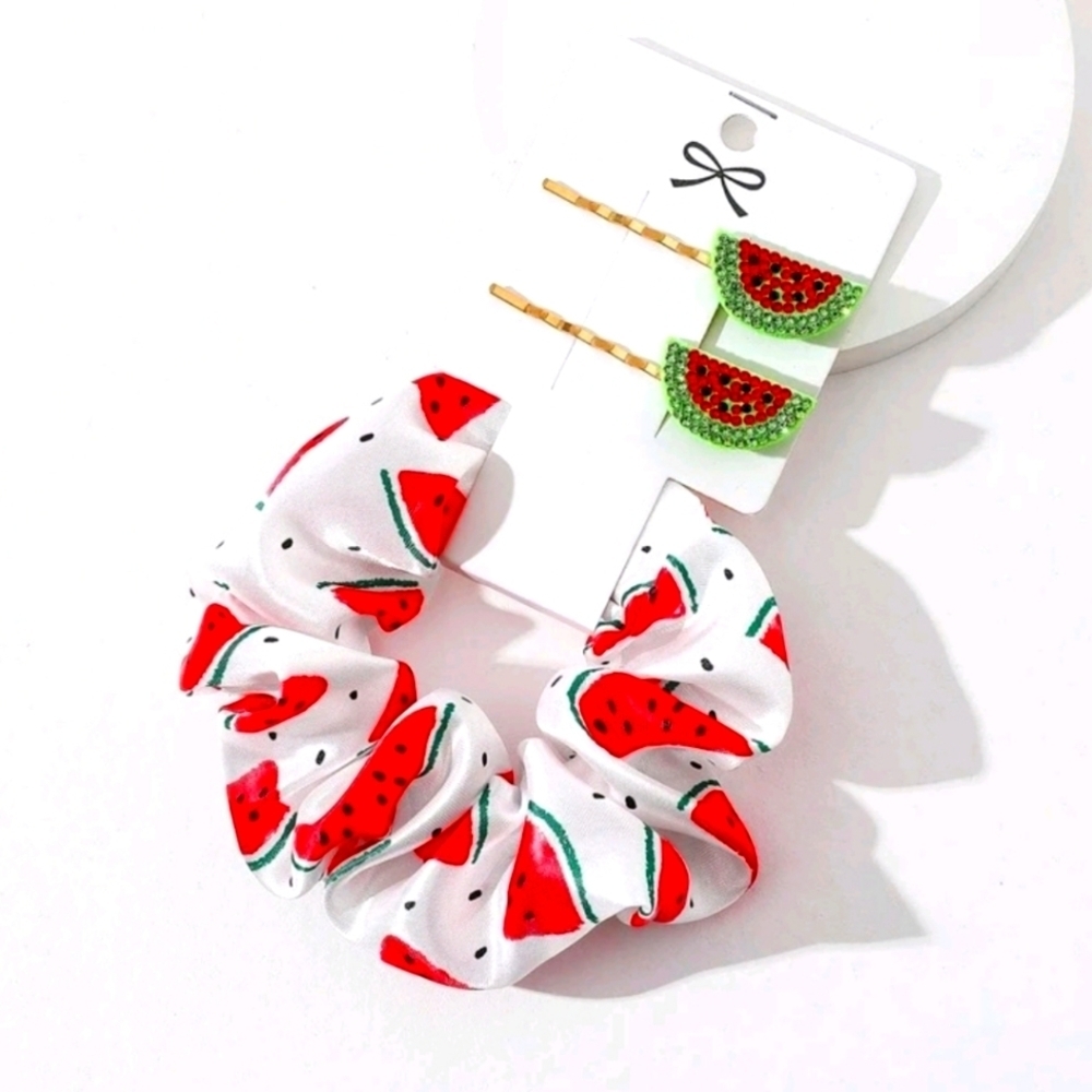 ❤️▪️3pcs Women Rhinestone watermelon Decor Fashionable fruit  Hair Accessory